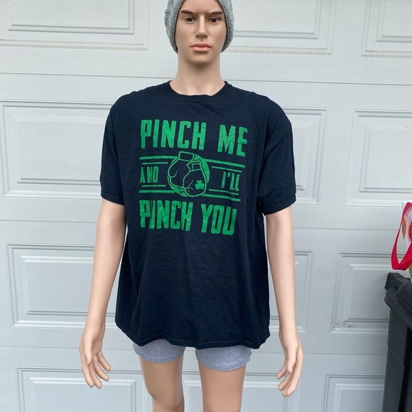 Black T-Shirt with Green Boxing Gloves Graphic - Picture 3 of 5